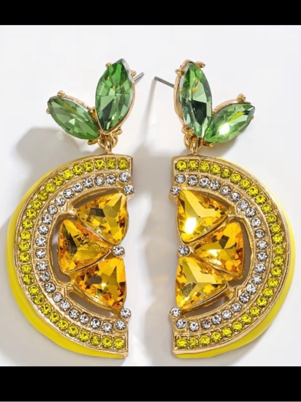 BETSEY JOHNSON Sparkling Bejeweled Lemon Slice Enamel & Crystal Earrings NEW NWT - Picture 2 of 6